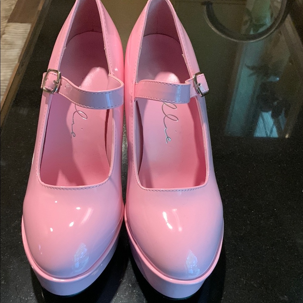 Ellie Shoes Pink Platform Mary Jane Heels